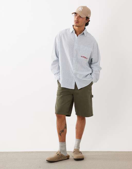 ASOS DESIGN - Camisa blanca a rayas extragrande con bordado en el pecho, 2 de 5