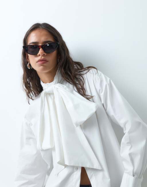 ASOS DESIGN - camisa blanca con cuello de lazada grande, 3 de 5
