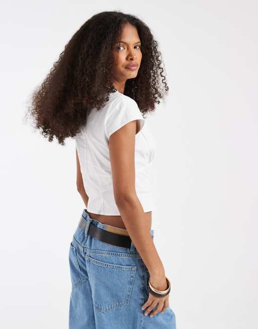 ASOS DESIGN - Camisa blanca con mangas de casquillo y abertura, 4 de 4
