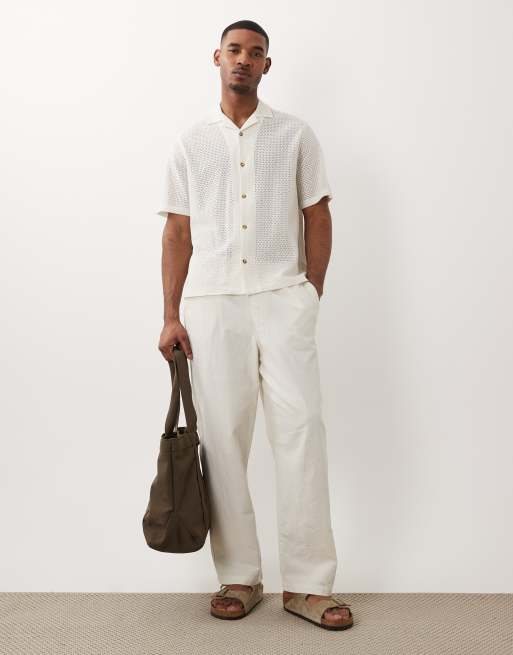  ASOS DESIGN - Camisa blanco hueso holgada con cuello de solapas de tejido texturizado, 3 de 4