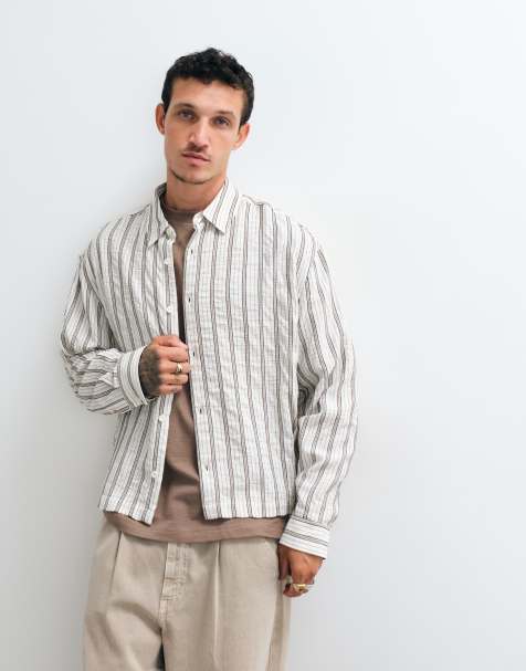 ASOS DESIGN - camisa boxy extragrande con textura y rayas blancas - view 1