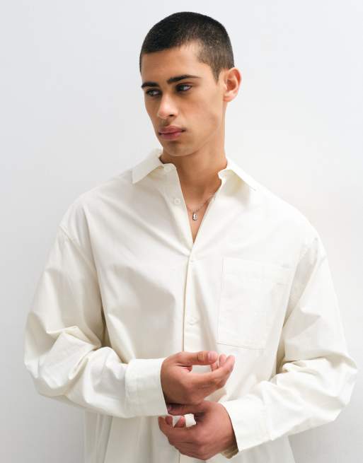 ASOS DESIGN camisa boxy oversize de popelina en blanco roto, 2 de 5