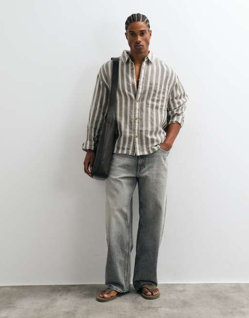 ASOS DESIGN - Camisa caqui a rayas de corte cuadrado extragrande, 2 de 5