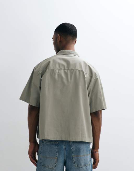 ASOS DESIGN - Camisa caqui de corte cuadrado extragrande de sarga de algodón, 4 de 5