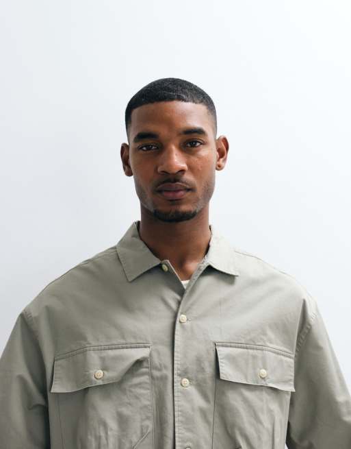 ASOS DESIGN - Camisa caqui de corte cuadrado extragrande de sarga de algodón, 5 de 5