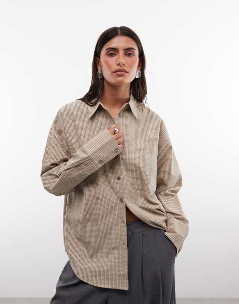 ASOS DESIGN - camisa clásica de algodón a cuadros beige - view 1