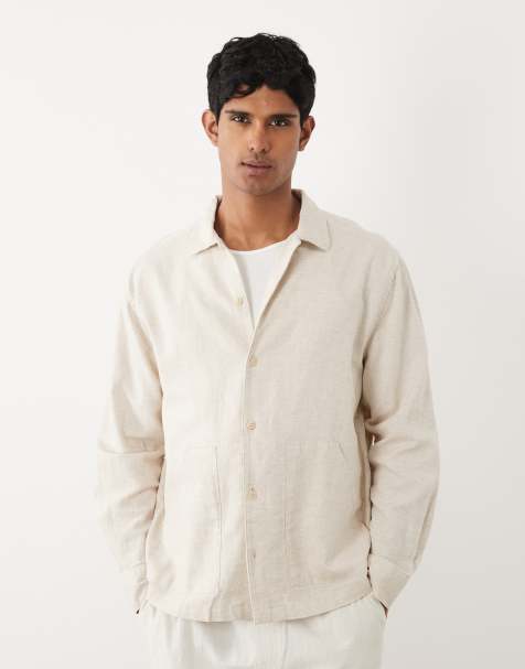 ASOS DESIGN - Camisa color crema holgada con bolsillos dobles de mezcla de lino - view 1