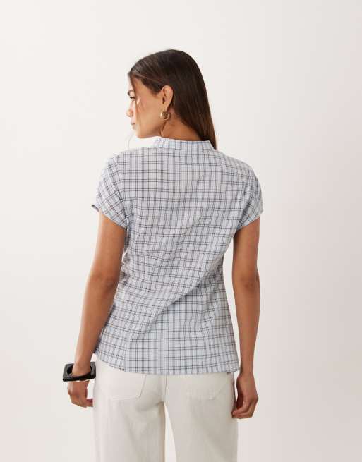 ASOS DESIGN - camisa con cuello mao a cuadros marrón y azul, 4 de 4