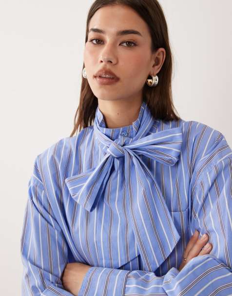 ASOS DESIGN - camisa de cuello alzado con lazo a rayas - view 1