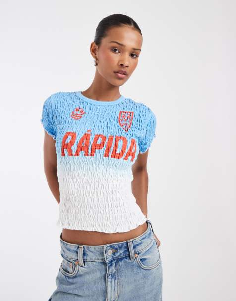 ASOS DESIGN - Camisa de fútbol azul hielo fruncida con diseño degradado - view 1