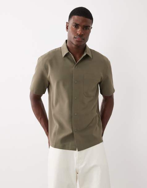 ASOS DESIGN - Camisa de vestir caqui holgada con botones de presión - view 1