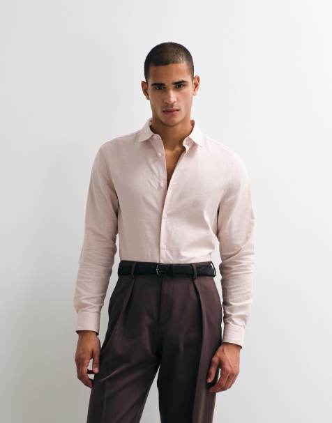 ASOS DESIGN - Camisa de vestir rosa de corte estándar de mezcla de lino - view 1