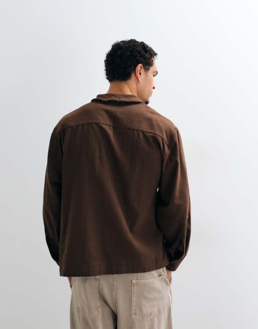 ASOS DESIGN - camisa envolvente extragrande con lazo y efecto lino en marrón, 5 de 5