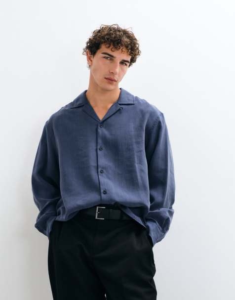 ASOS DESIGN camisa extragrande con cuello de solapa y bajo redondeado azul marino - view 1