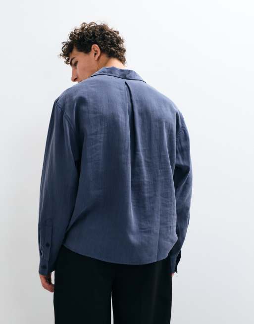 ASOS DESIGN camisa extragrande con cuello de solapa y bajo redondeado azul marino, 5 de 5