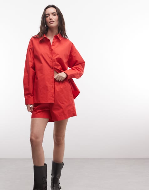 ASOS DESIGN - camisa extragrande de popelina roja - view 1