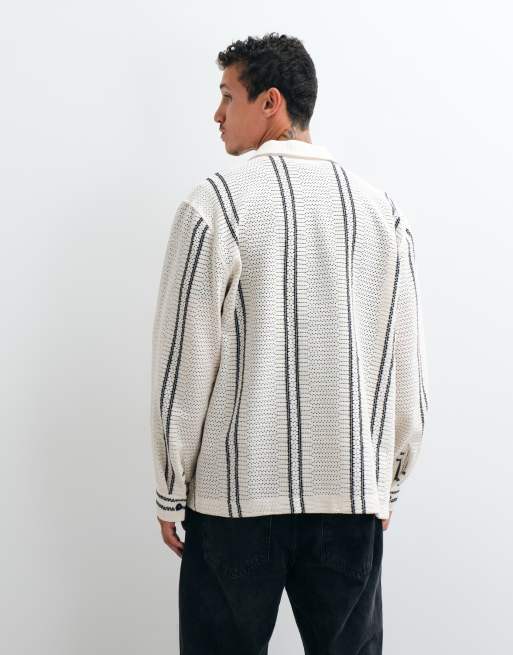 ASOS DESIGN - camisa holgada de croché a rayas con detalle de tapeta en crema, 5 de 5