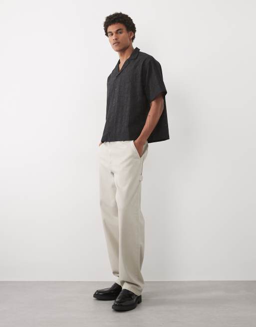ASOS DESIGN - Camisa negra de corte cuadrado extragrande con cuello con solapas y bordado inglés, 2 de 5