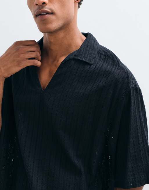 ASOS DESIGN - Camisa negra extragrande sin cierres con bordado inglés, 5 de 5
