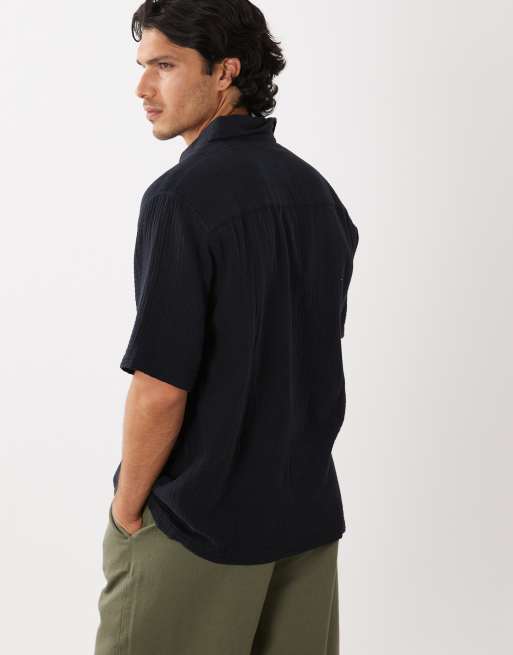 ASOS DESIGN - Camisa negra holgada de bambula, 3 de 5