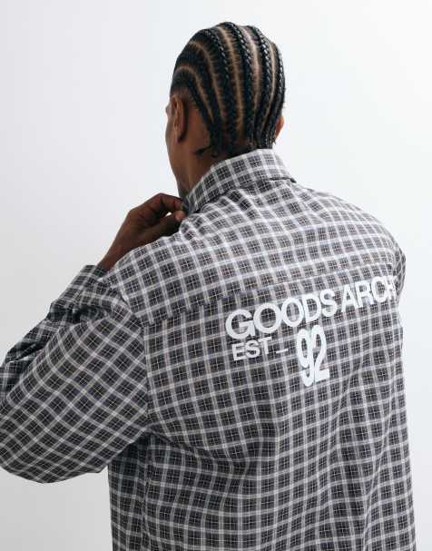 ASOS DESIGN - Camisa oversize a cuadros con estampado en la espalda en marrón y azul - view 1