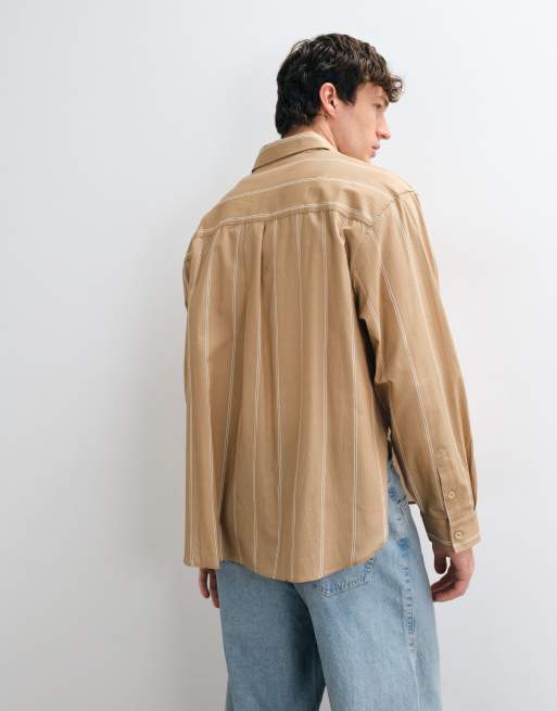 ASOS DESIGN - Camisa oversize a rayas con bajo redondeado en beige, 4 de 5