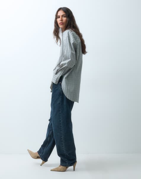 ASOS DESIGN - camisa oversize con bajo asimétrico a cuadros azul - view 1