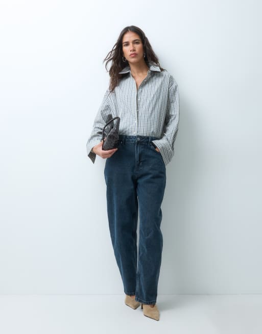 ASOS DESIGN - camisa oversize con bajo asimétrico a cuadros azul, 4 de 9
