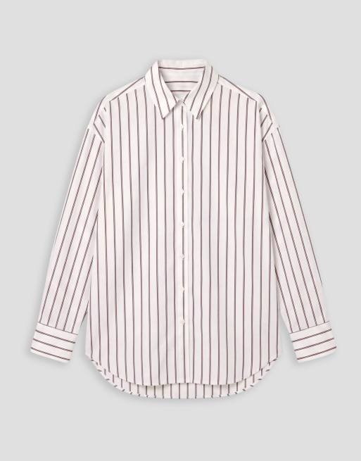 ASOS DESIGN - camisa oversize con bajo asimétrico a rayas beige, 6 de 9