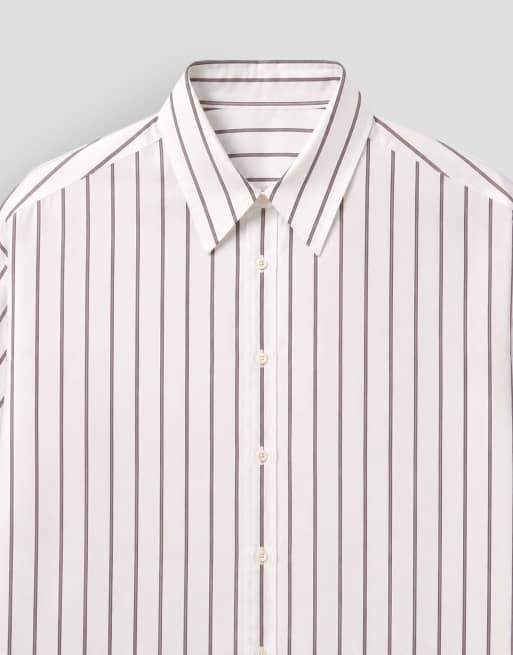 ASOS DESIGN - camisa oversize con bajo asimétrico a rayas beige, 9 de 9