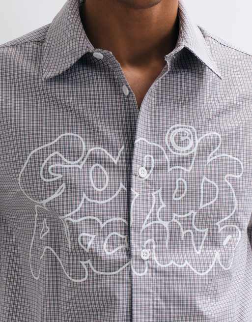 ASOS DESIGN - camisa oversize de corte boxy a cuadros con mangas superpuestas y estampado posicionado en multi, 3 de 5