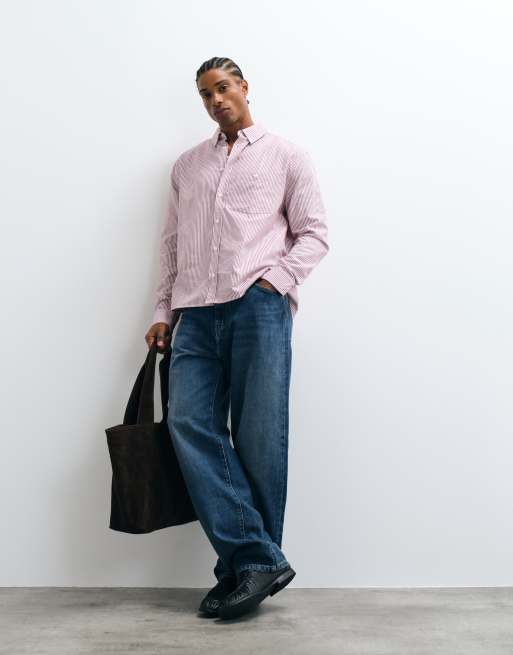 ASOS DESIGN - camisa oxford holgada a rayas en burdeos, 2 de 5