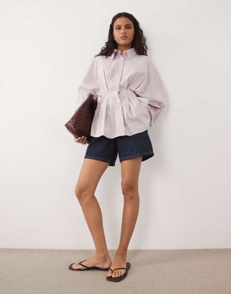 ASOS DESIGN - Camisa rosa a rayas con cintura plisada - view 1