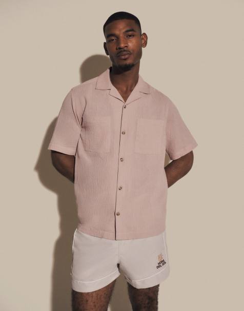 ASOS DESIGN - Camisa rosa holgada con cuello de solapas y acabado rugoso (parte de un conjunto) - view 1
