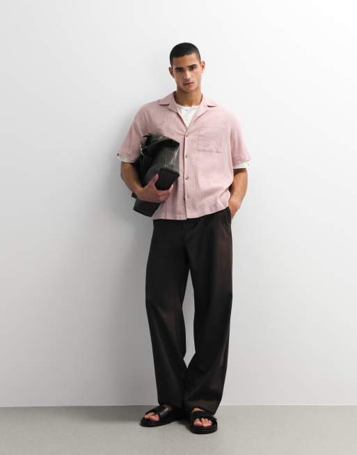 ASOS DESIGN - Camisa rosa holgada con cuello de solapas y acabado rugoso (parte de un conjunto), 3 de 7
