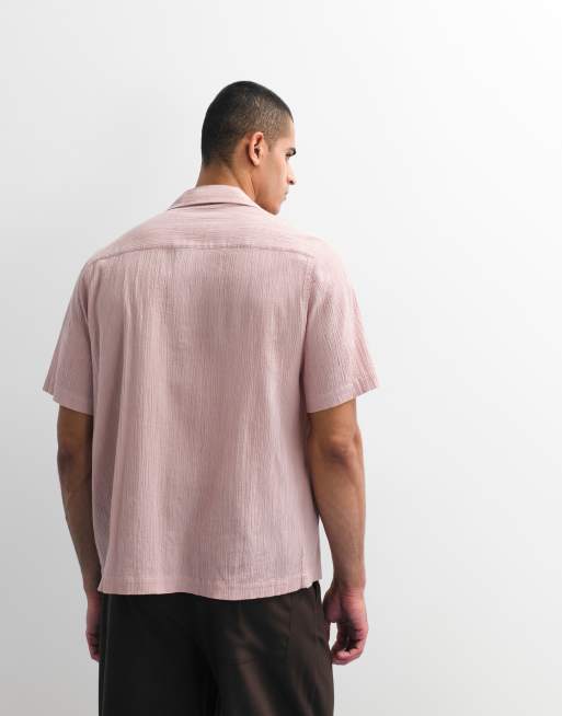 ASOS DESIGN - Camisa rosa holgada con cuello de solapas y acabado rugoso (parte de un conjunto), 5 de 7