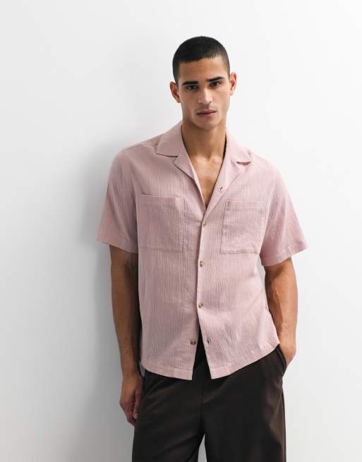 ASOS DESIGN - Camisa rosa holgada con cuello de solapas y acabado rugoso (parte de un conjunto), 6 de 7