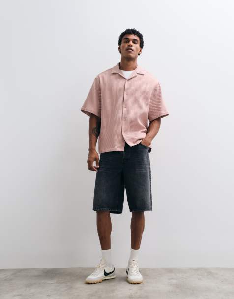 ASOS DESIGN - Camisa rosa polvoriento plisada extragrande con cuello de solapas - view 1