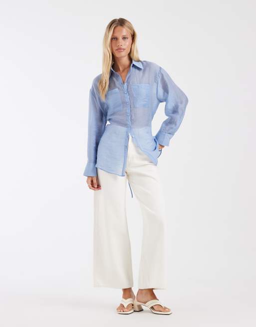 ASOS DESIGN - camisa utility semitransparente azul, 3 de 4