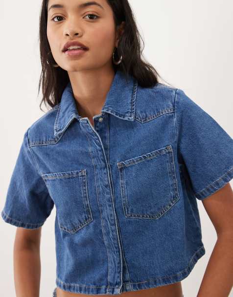 ASOS DESIGN - camisa vaquera corta en azul medio - view 1