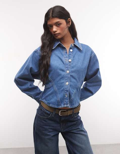 ASOS DESIGN camisa vaquera entallada a la cintura en azul de conjunto - view 1