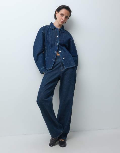 ASOS DESIGN camisa vaquera entallada con mangas cocoon en azul medio - view 1