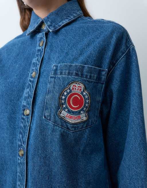 ASOS DESIGN - camisa vaquera extragrande con detalle bordado en azul intenso, 4 de 5