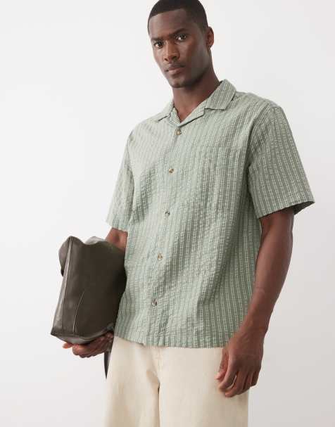 ASOS DESIGN - Camisa verde a rayas holgada de sirsaca - view 1
