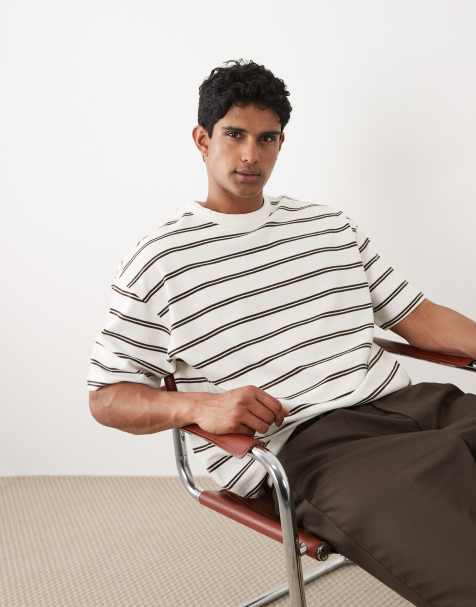 ASOS DESIGN - Camiseta a rayas azules y marrones extragrande de tejido grueso - view 1