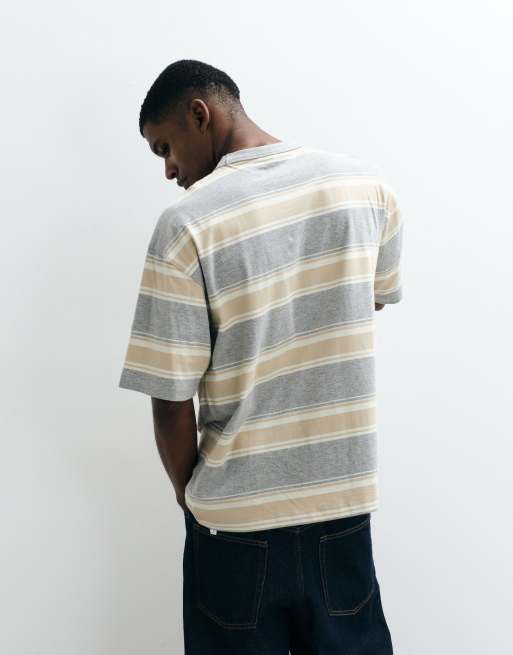 ASOS DESIGN - Camiseta a rayas gris jaspeado extragrande, 4 de 5
