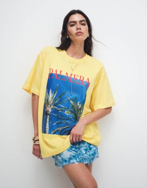 ASOS DESIGN - Camiseta amarilla extragrande con estampado gráfico "Palmera" - view 1