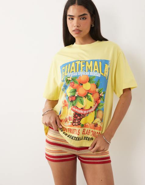 ASOS DESIGN - Camiseta amarilla extragrande con estampado gráfico vintage de fruta y texto "Guatemala" - view 1