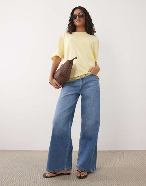 ASOS DESIGN - Camiseta amarilla extragrande con ribete de encaje en el bajo - view 1