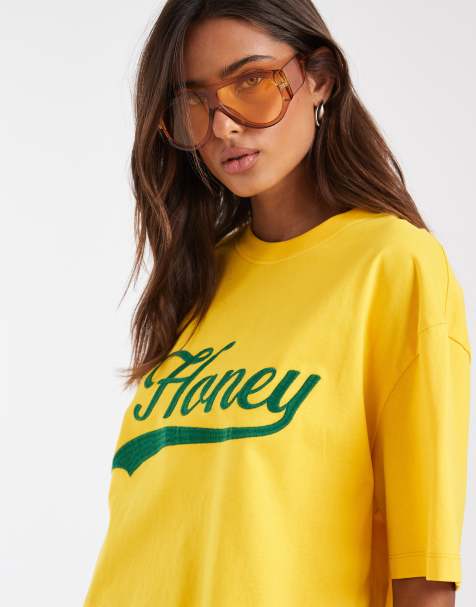 ASOS DESIGN - Camiseta amarillo mostaza extragrande con texto "Honey" - view 1